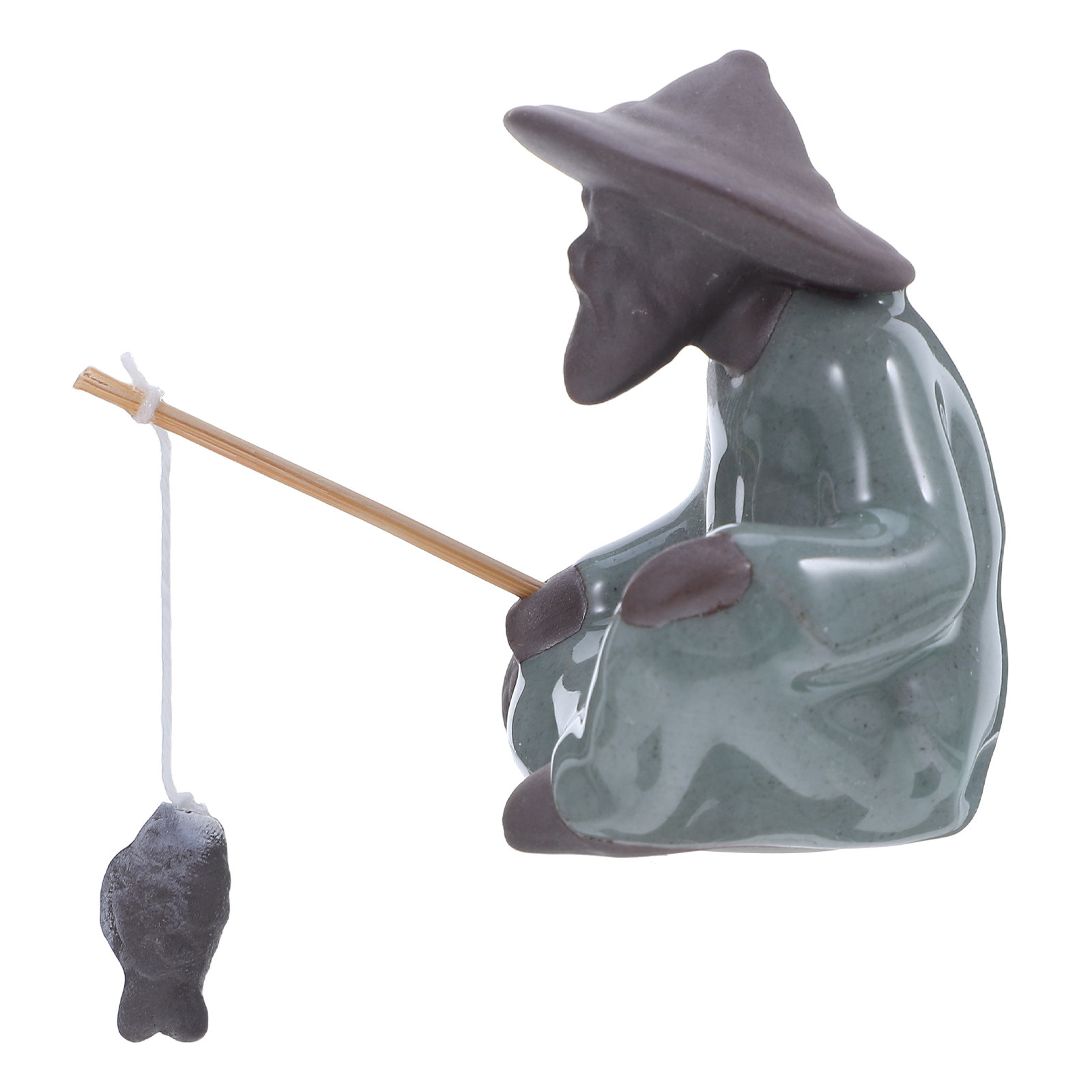 Bonsai Garden Fountain - Figurina in Ceramica di Pescatore in
